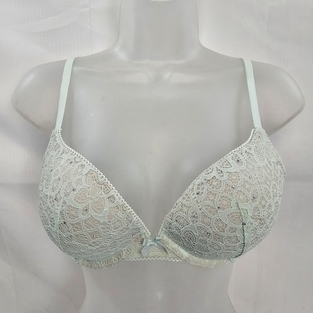 Victoria’s Secret Dream Angels Green Lace Push-Up Bra 34C Rhinestone Demi